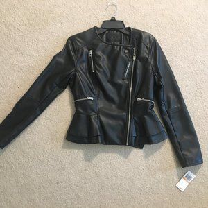 Pleather Zip Jacket with Double Peplum